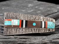 Tufa Cast Silver Belt buckle, with Mosaic Inlay