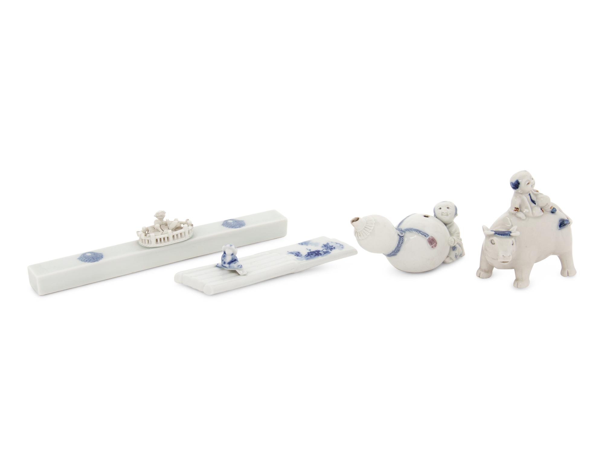 Four Japanese Blue and White Porcelain Scholar's Objects