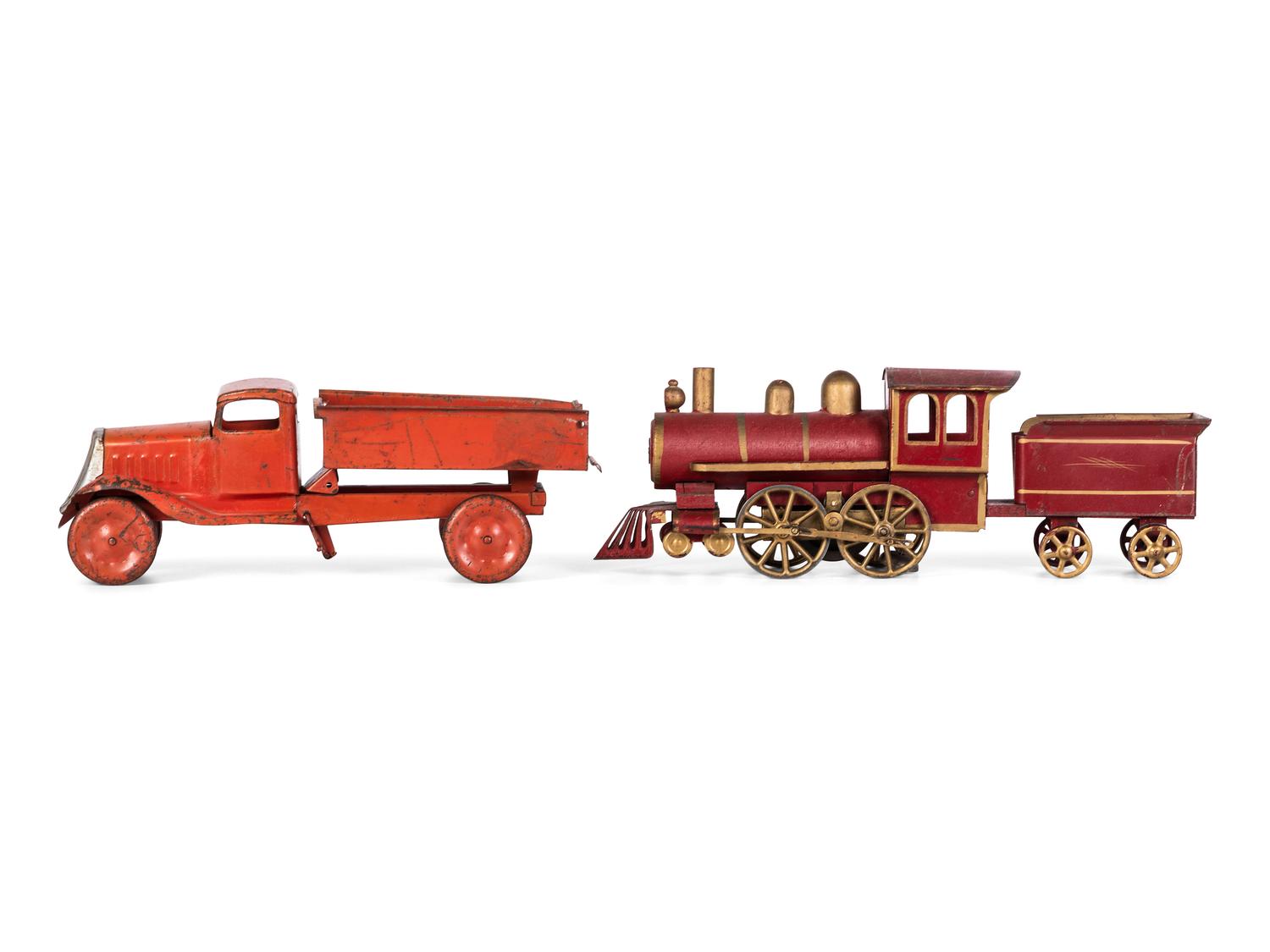 Three Pressed Steel and Tin Truck Toys