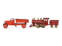 Three Pressed Steel and Tin Truck Toys