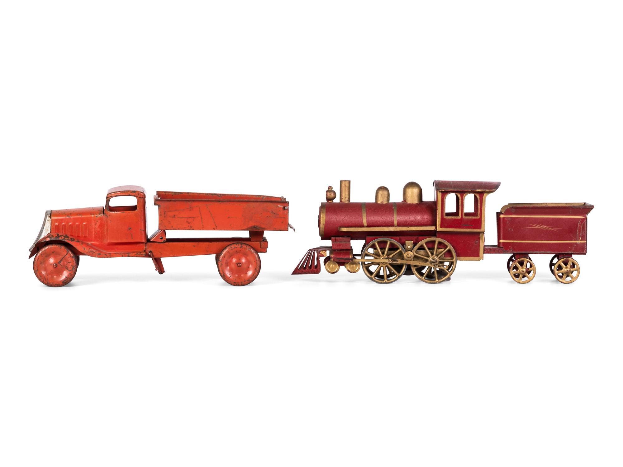 Three Pressed Steel and Tin Truck Toys