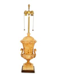 A Pair of Classical Style Alabaster Urns Mounted as Table Lamps