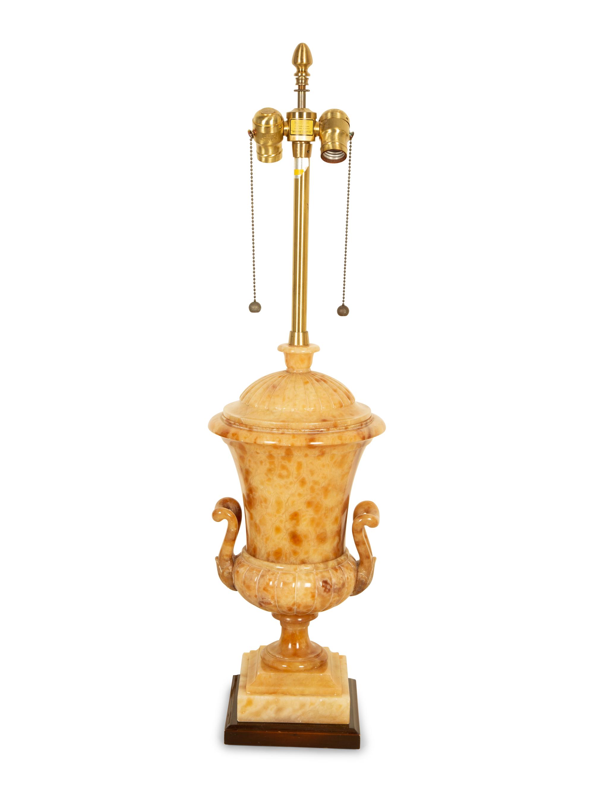A Pair of Classical Style Alabaster Urns Mounted as Table Lamps