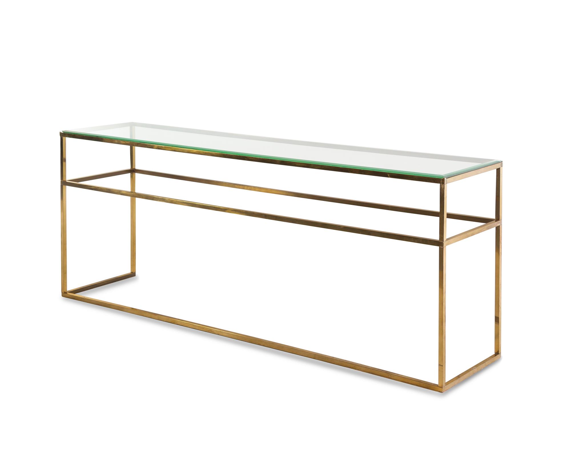 A Lacquered Brass and Glass Console Table