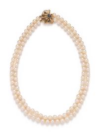 CULTURED PEARL AND SAPPHIRE NECKLACE