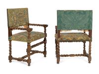 A Pair of Jacobean Carved Walnut Armchairs