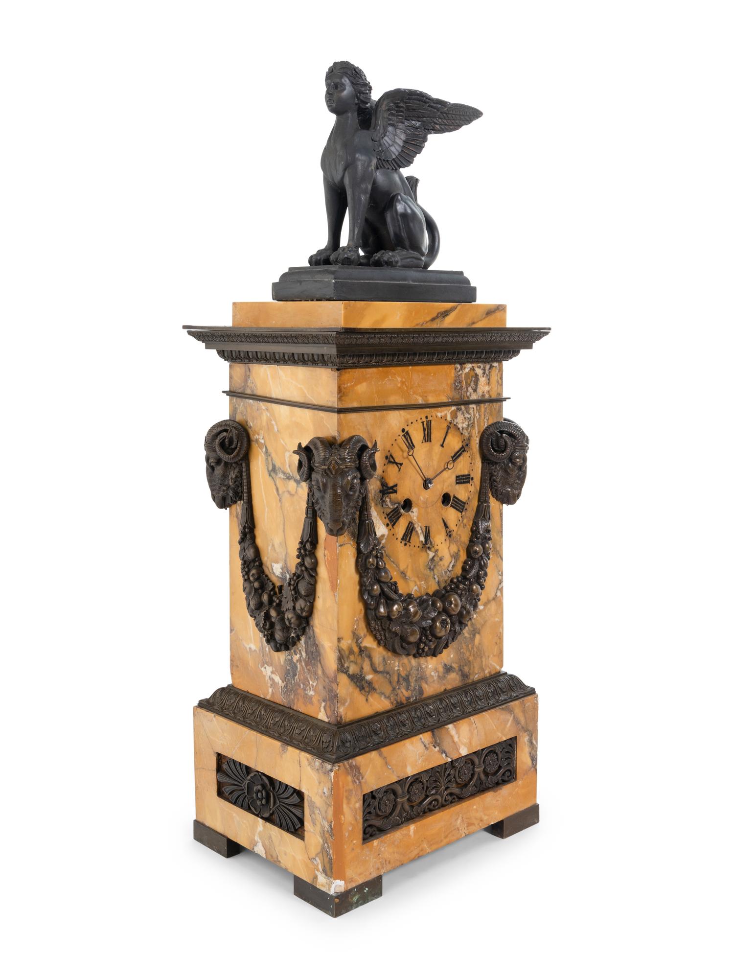 A Restauration Bronze Mounted Marble Clock