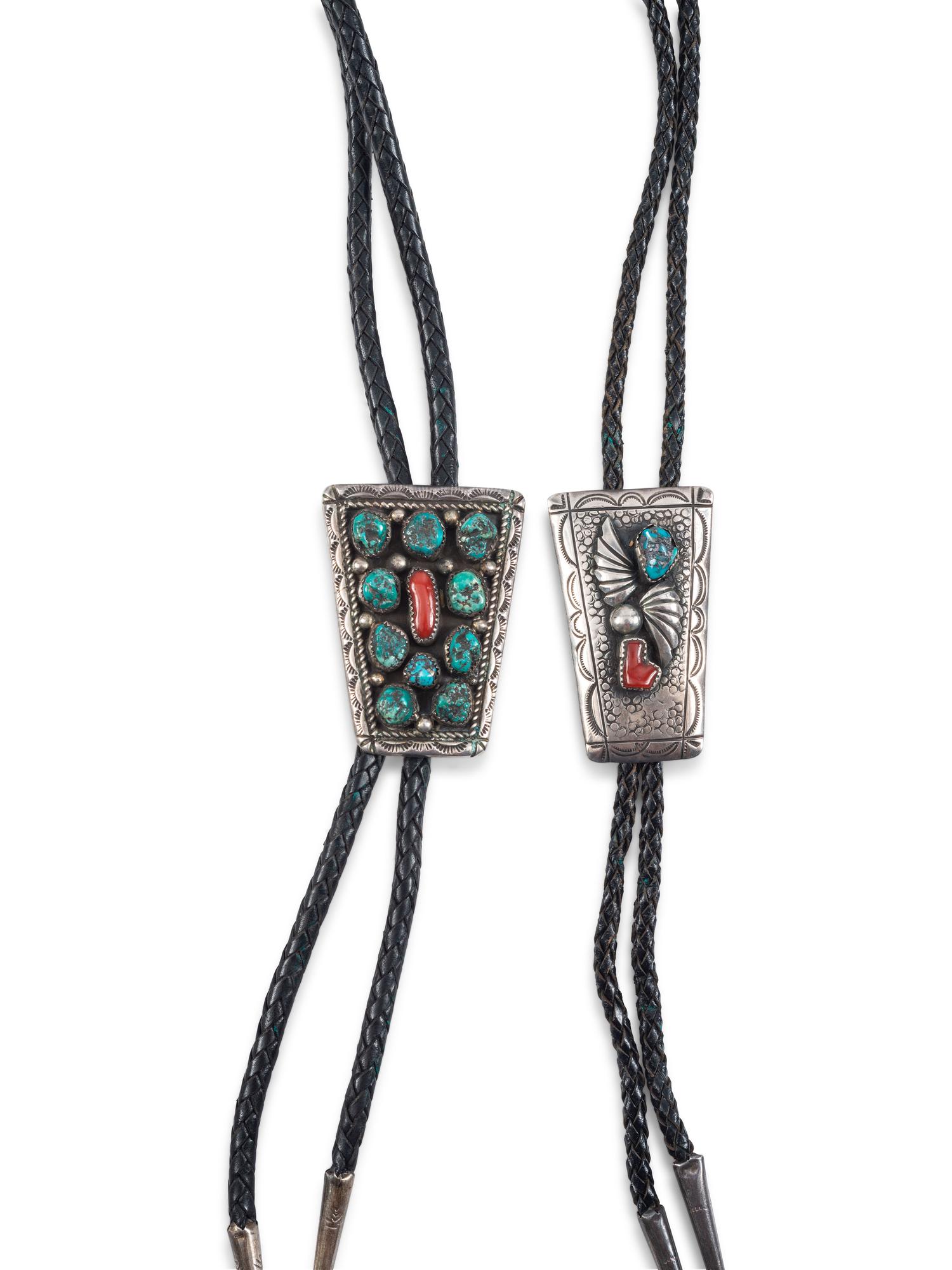 Navajo Silver, Turquoise, and Coral Bolo Tie