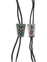 Navajo Silver, Turquoise, and Coral Bolo Tie