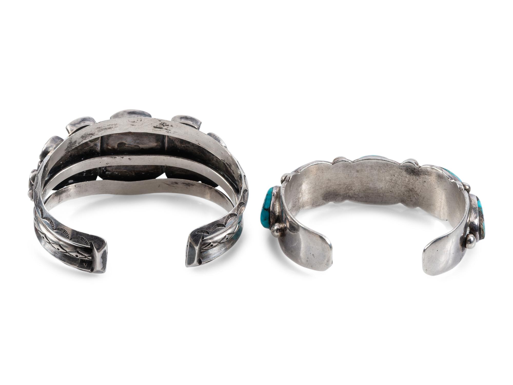 Pair of Navajo Silver and Turquoise Cuff Bracelets
