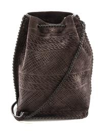 A Prada Black Embossed Suede Bucket Bag, 11 x 7 1/2 x 4 1/2 inches.