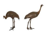 A Pair of Japanese Bronze Figures of Cranes