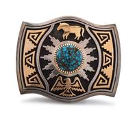 Sterling Silver and 14K Gold Overlay Belt Buckle, with a High Grade Turquoise Cabochon