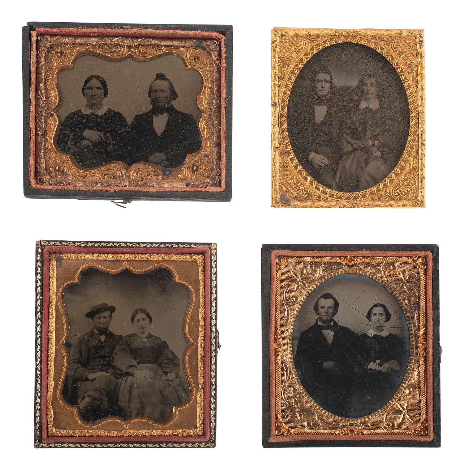 [EARLY PHOTOGRAPHY]. 20 Sixth plate ambrotypes and tintypes of groups and pairs of people.
