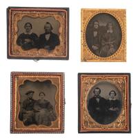 [EARLY PHOTOGRAPHY]. 20 Sixth plate ambrotypes and tintypes of groups and pairs of people.