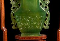A Chinese Carved Serpentine Hanging Covered Vase