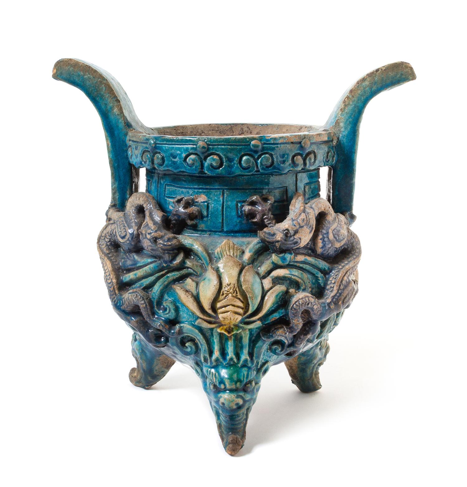 A Large Turquoise Glazed Pottery Censer — MING DYNASTY