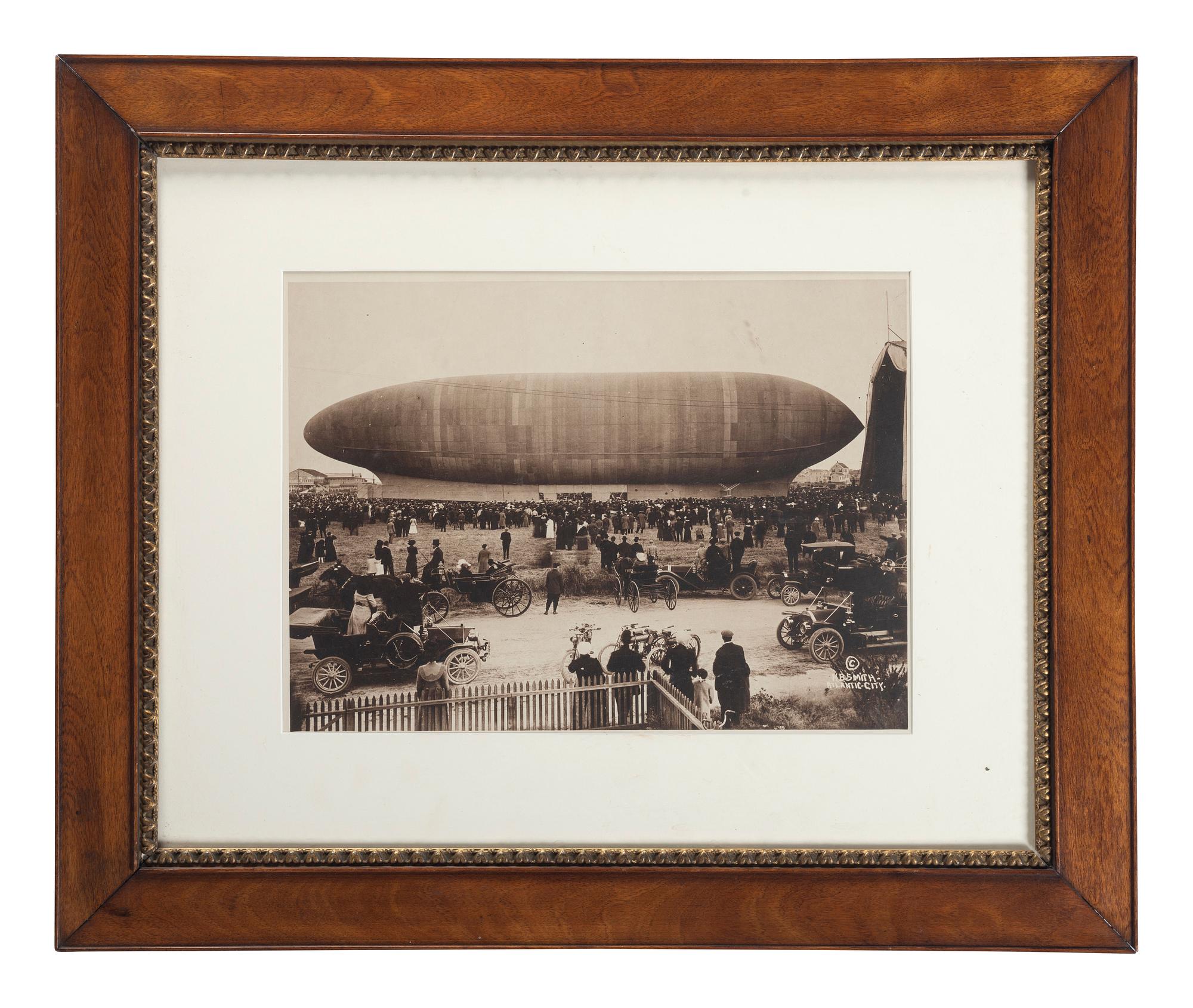 [EARLY PHOTOGRAPHY -- AVIATION]. SMITH, H.B. photographer. Silver gelatin photograph of a Baldwin Type Dirigible. Atlantic City, NJ, [1910].