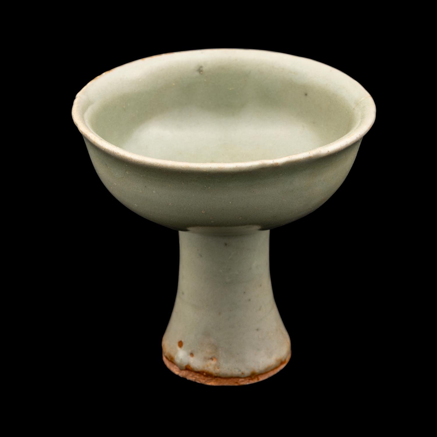 A Chinese Longquan Celadon Glazed Porcelain Stem Cup
