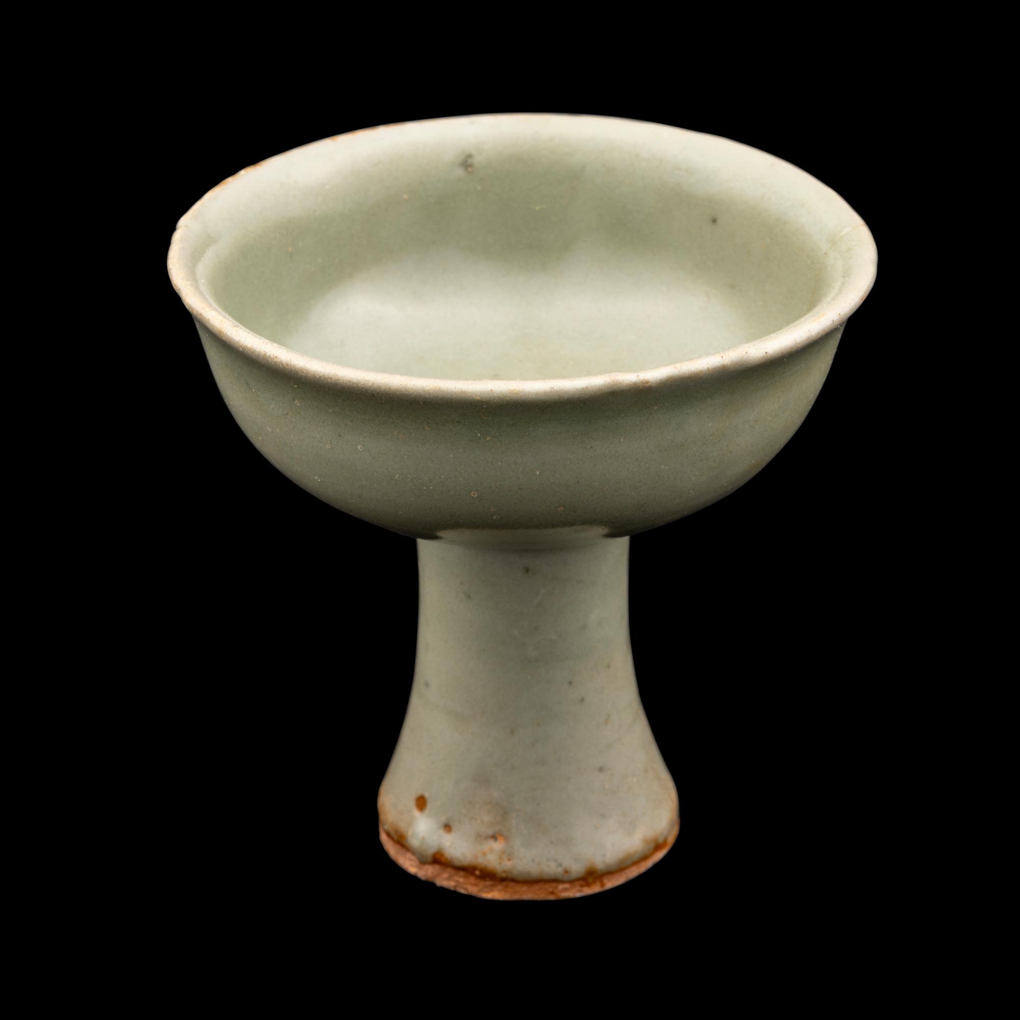 A Chinese Longquan Celadon Glazed Porcelain Stem Cup