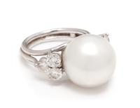 An 18 Karat White Gold, Cultured South Sea Pearl and Diamond Ring,