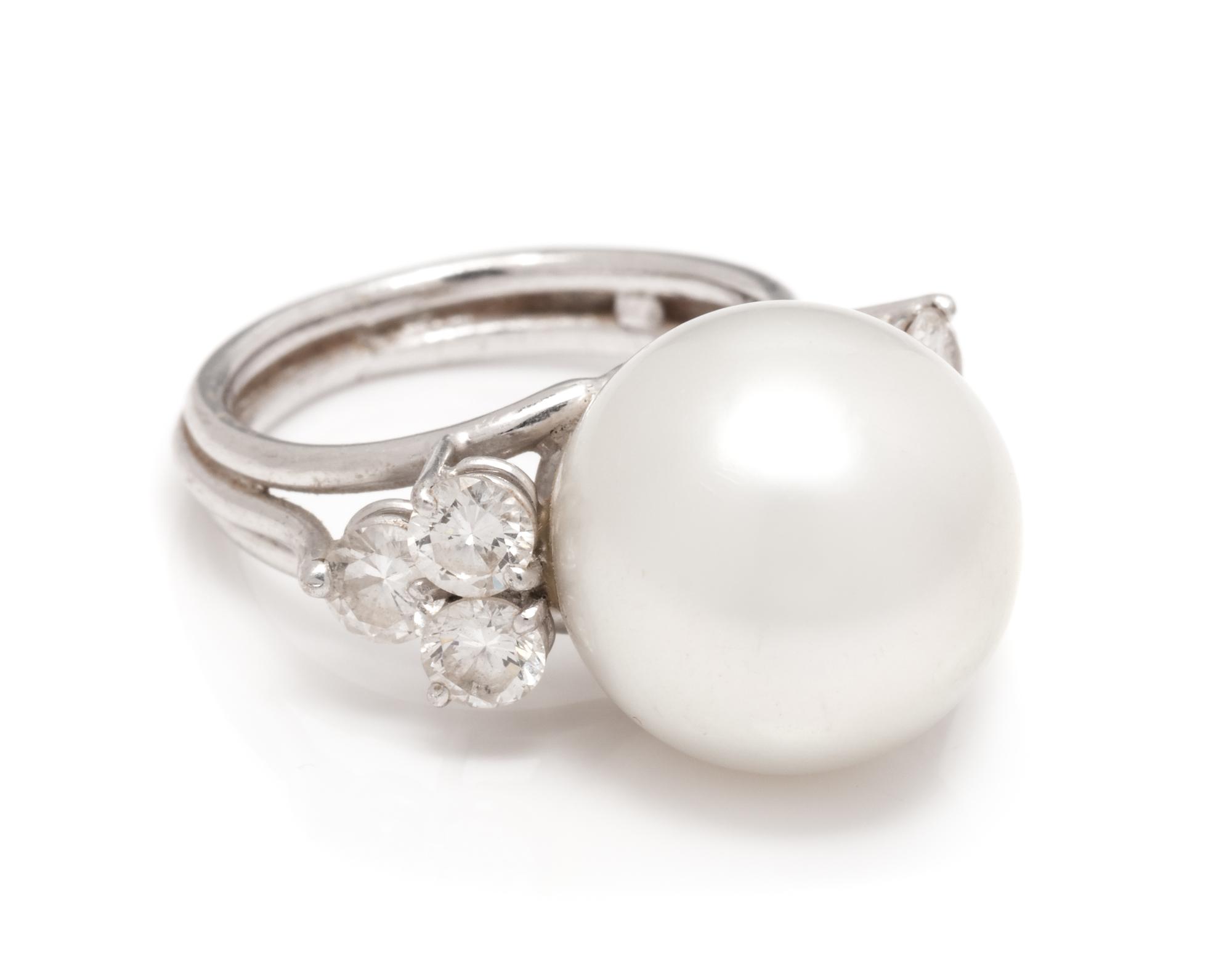 An 18 Karat White Gold, Cultured South Sea Pearl and Diamond Ring,