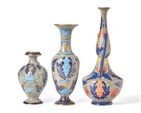 Three Wedgwood Polychrome Decorated Creamware Vases
