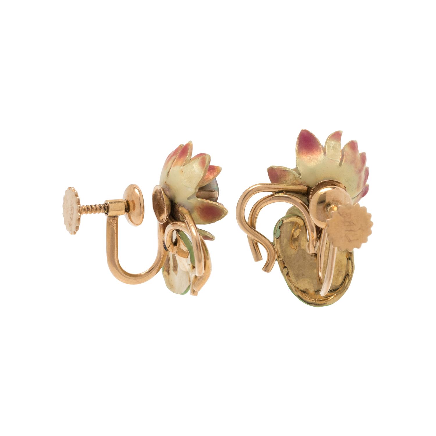 OPAL AND ENAMEL LILYPAD EARCLIPS