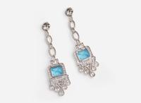 A Pair of Art Deco Platinum, Aquamarine, and Diamond Earrings