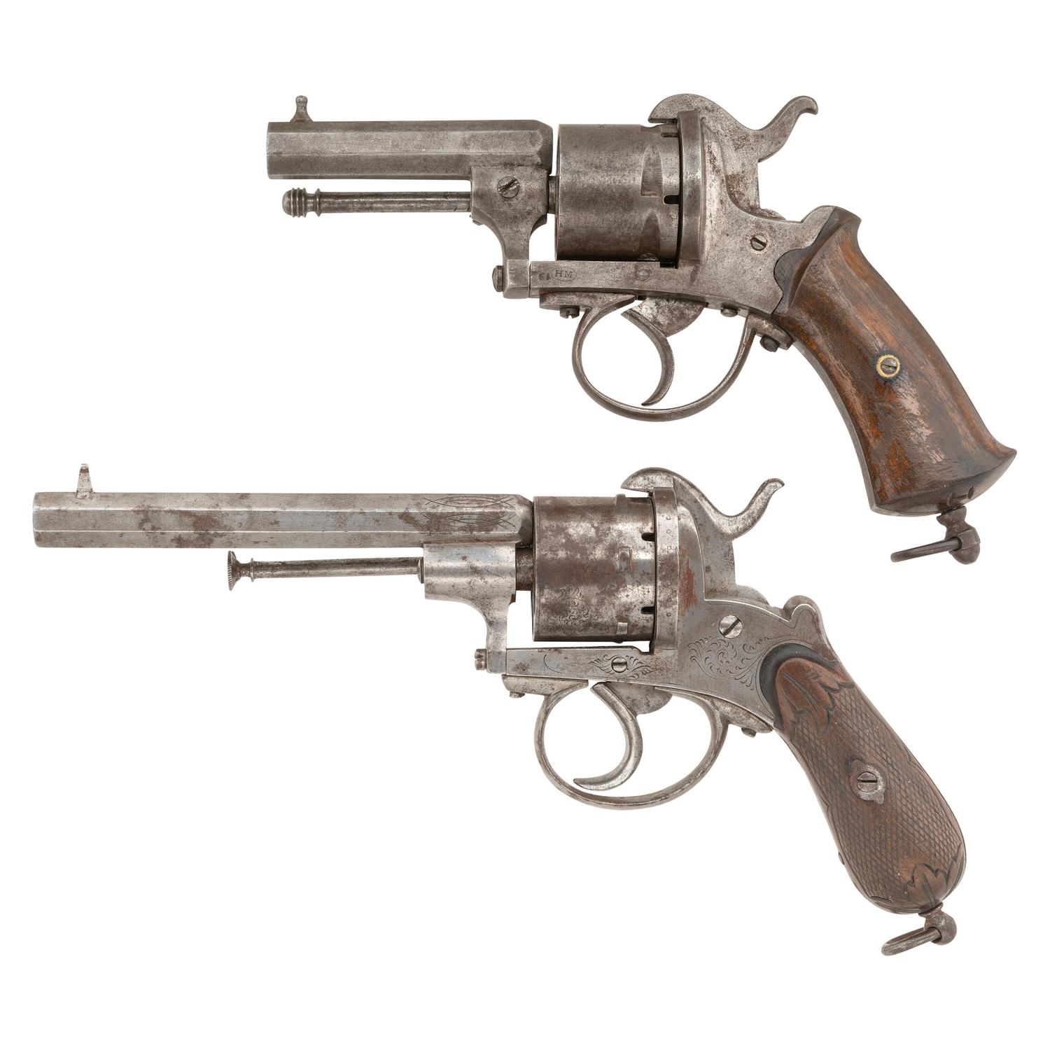 Pair of Belgian 7mm and 9mm Pinfire revolvers