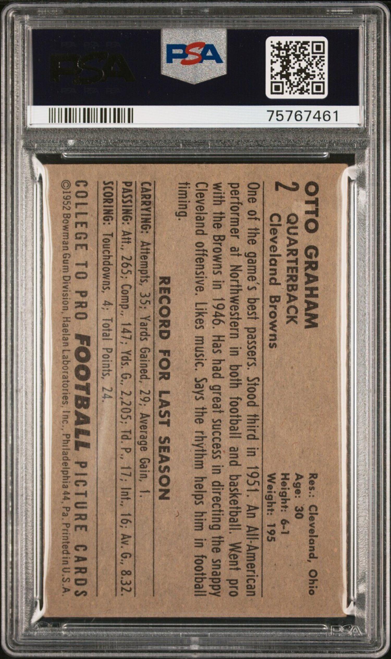 A Group of Nine 1952 Bowman Large Hall of Fame PSA Graded Football Cards,