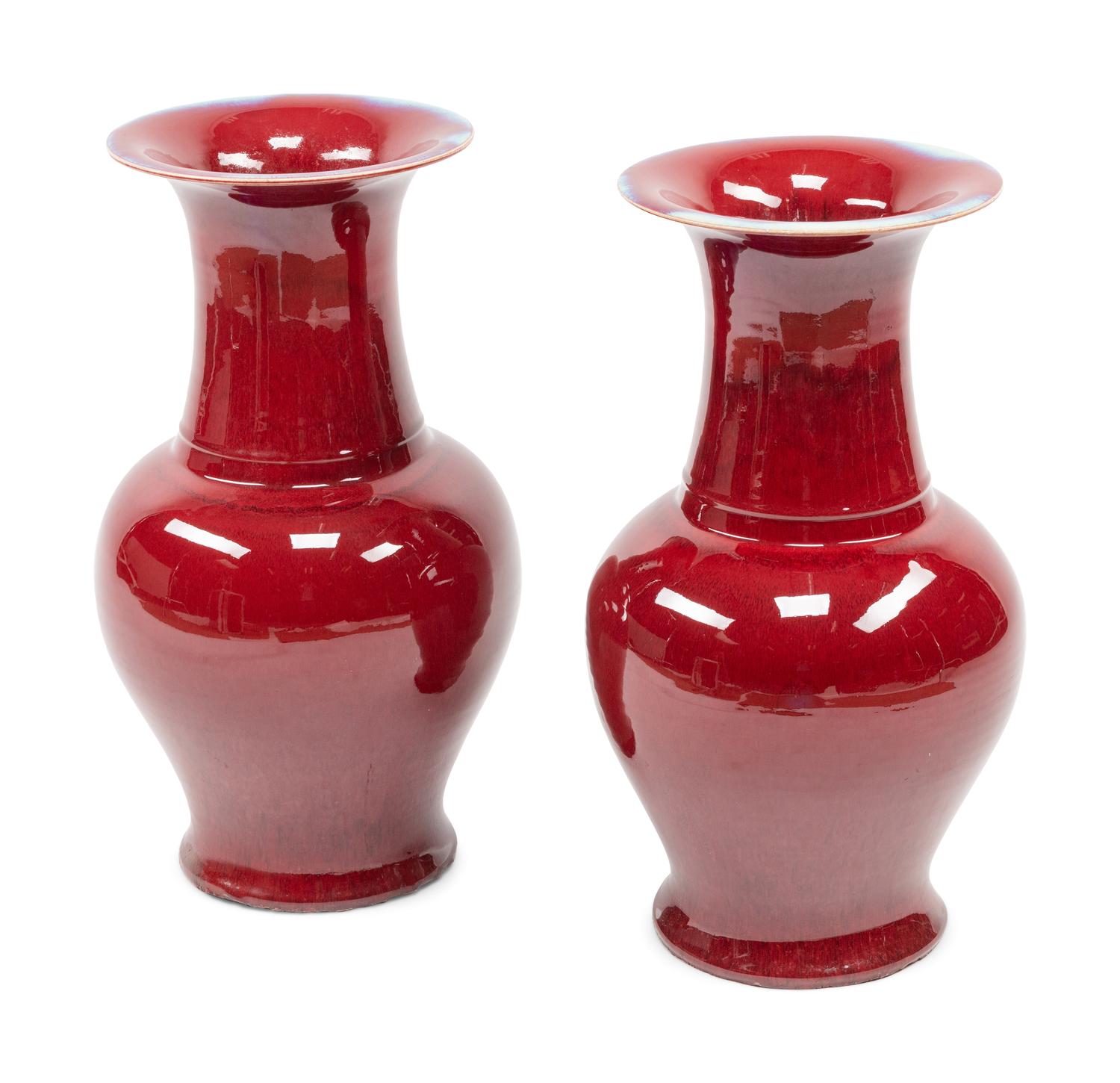 A Pair of Chinese Export Copper Red Glazed Porcelain Vases