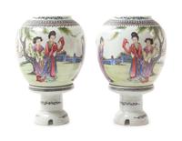 A Pair of Chinese Famille Rose Porcelain Lanterns