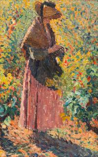Henri-Jean Guillaume Martin (French, 1860-1943) — Femme dans une Vigne Tenant une Grappe de Raisin (Étude pour 'les Vendanges')