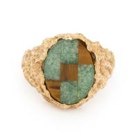 YELLOW GOLD, AVENTURINE QUARTZ, AND TIGER'S EYE RING