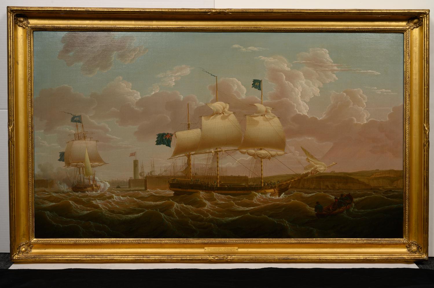 A privateer in two positions leaving Whitehaven Harbour