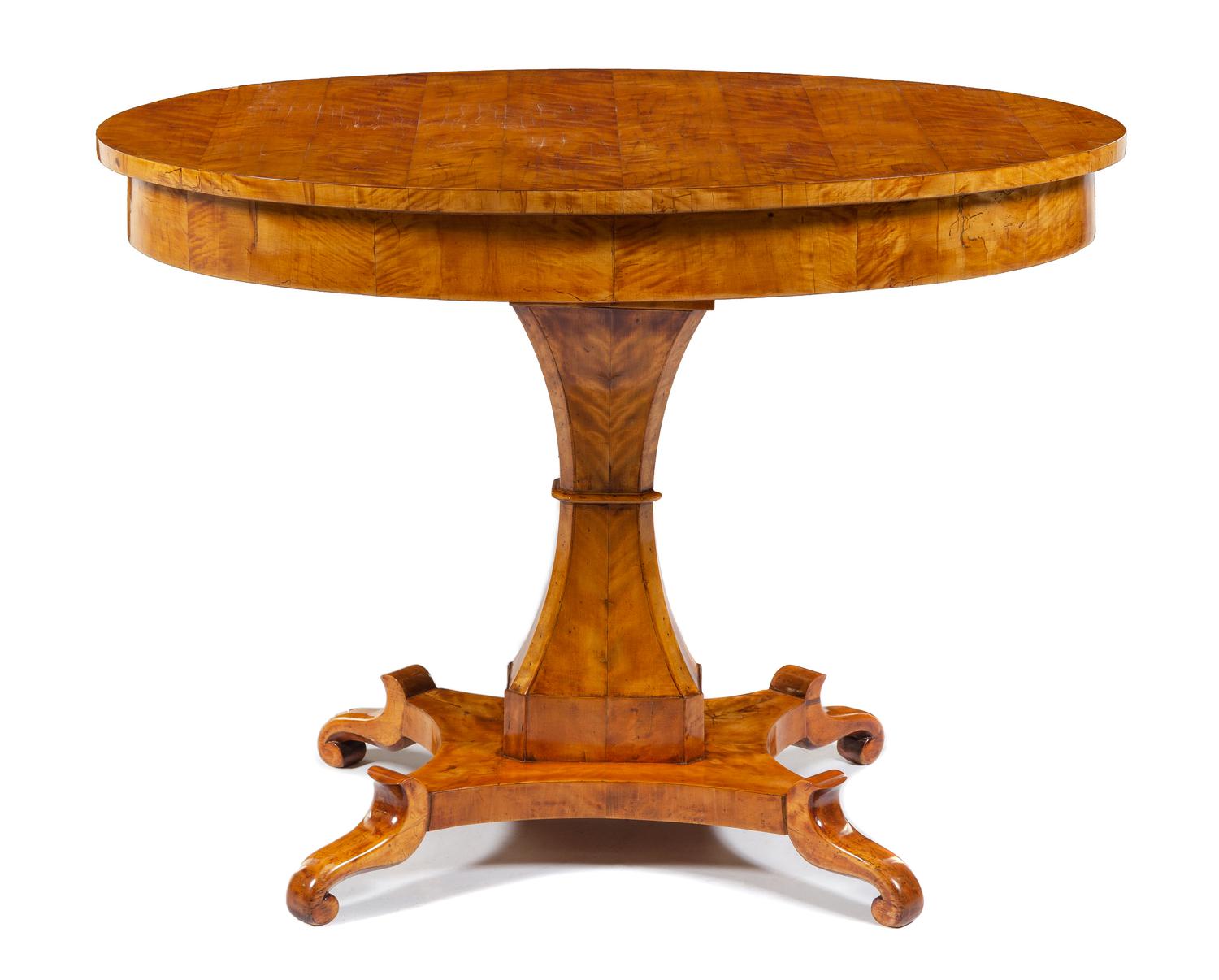 A Biedermeier Figured Birch Table Height 28 3/4 x width 40 x depth 27 inches. — SOUTH GERMANY, CIRCA 1825