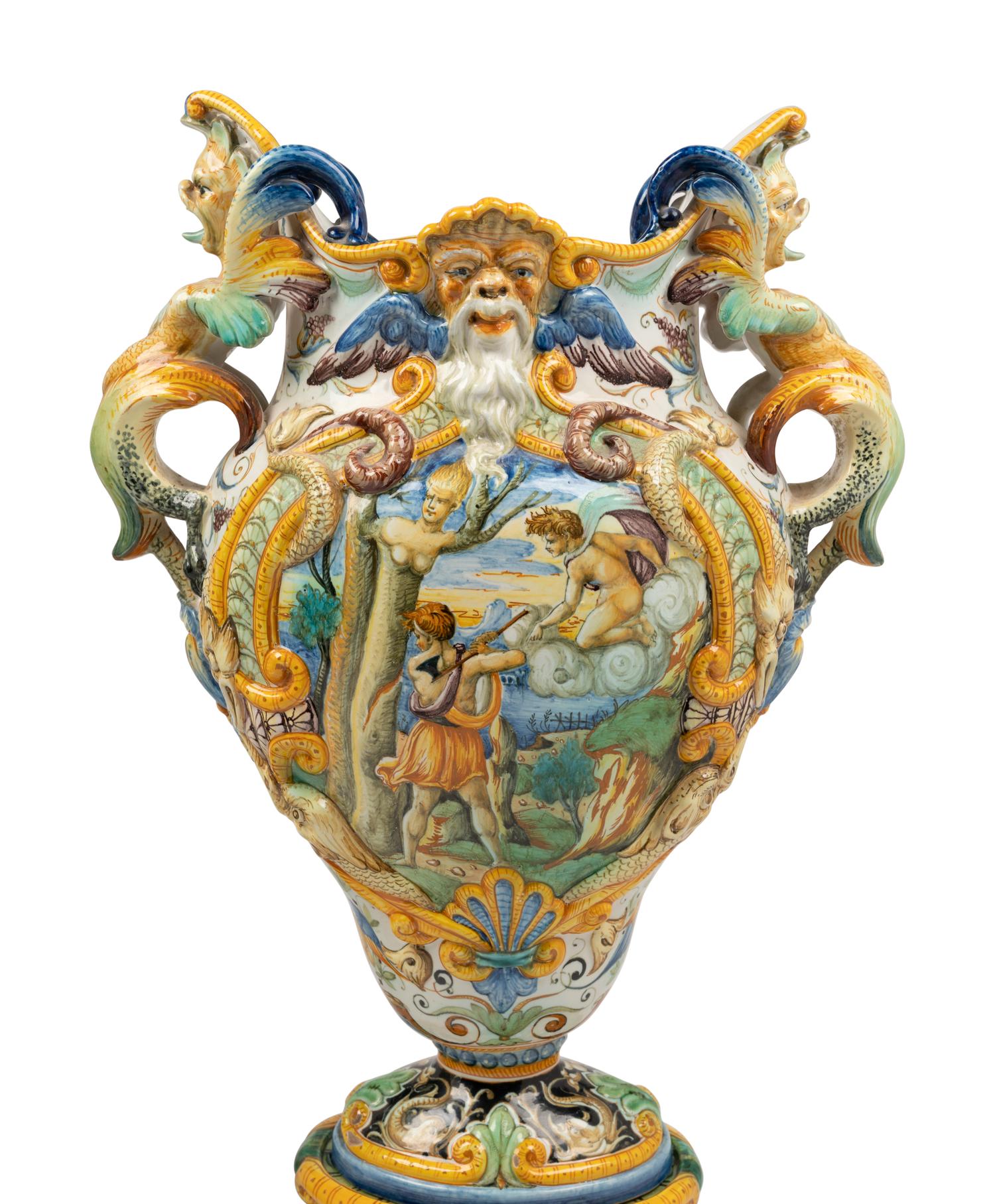 A Pair of Italian Majolica Urns