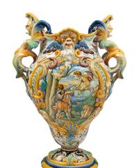 A Pair of Italian Majolica Urns