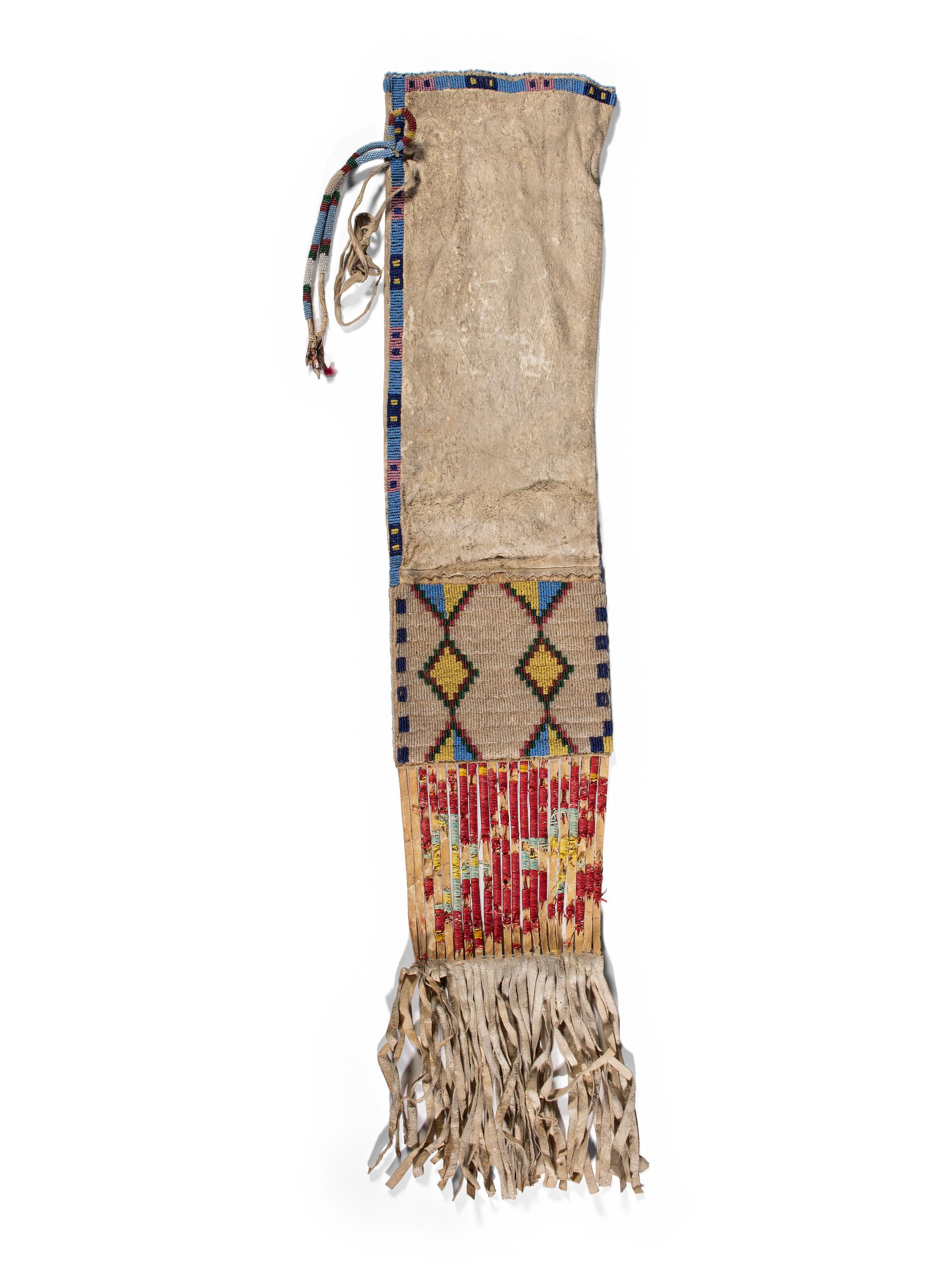 Plains Beaded Hide Strips and Athapaskan Quilled Hide Strip
