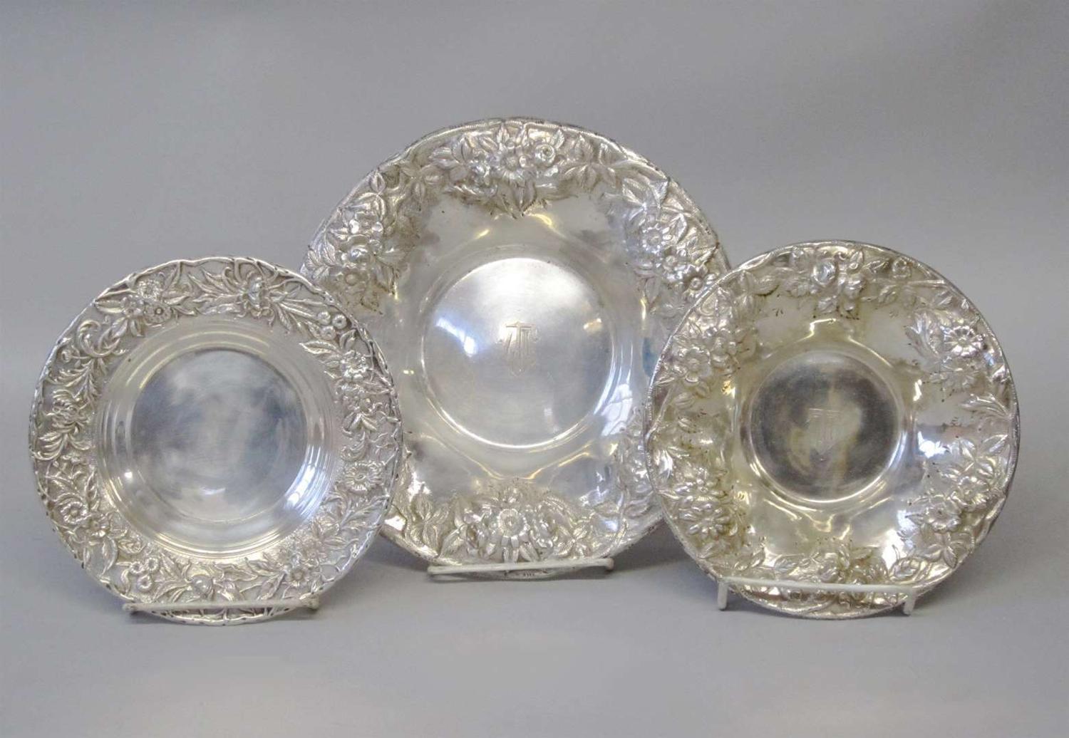 Two sterling silver repoussé dishes s. kirk & son, baltimore, md, early 20th century