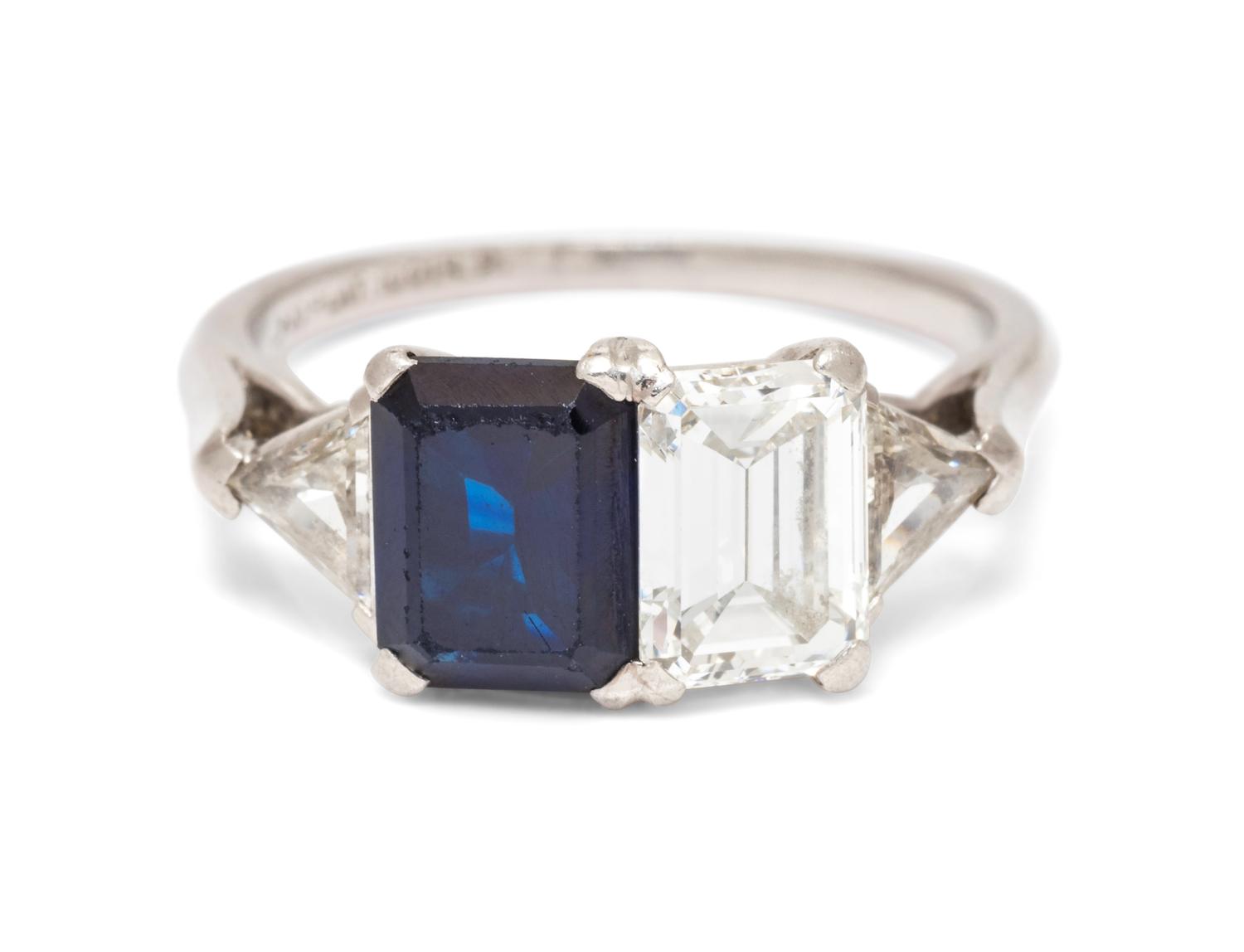 A Platinum, Diamond and Sapphire Ring,