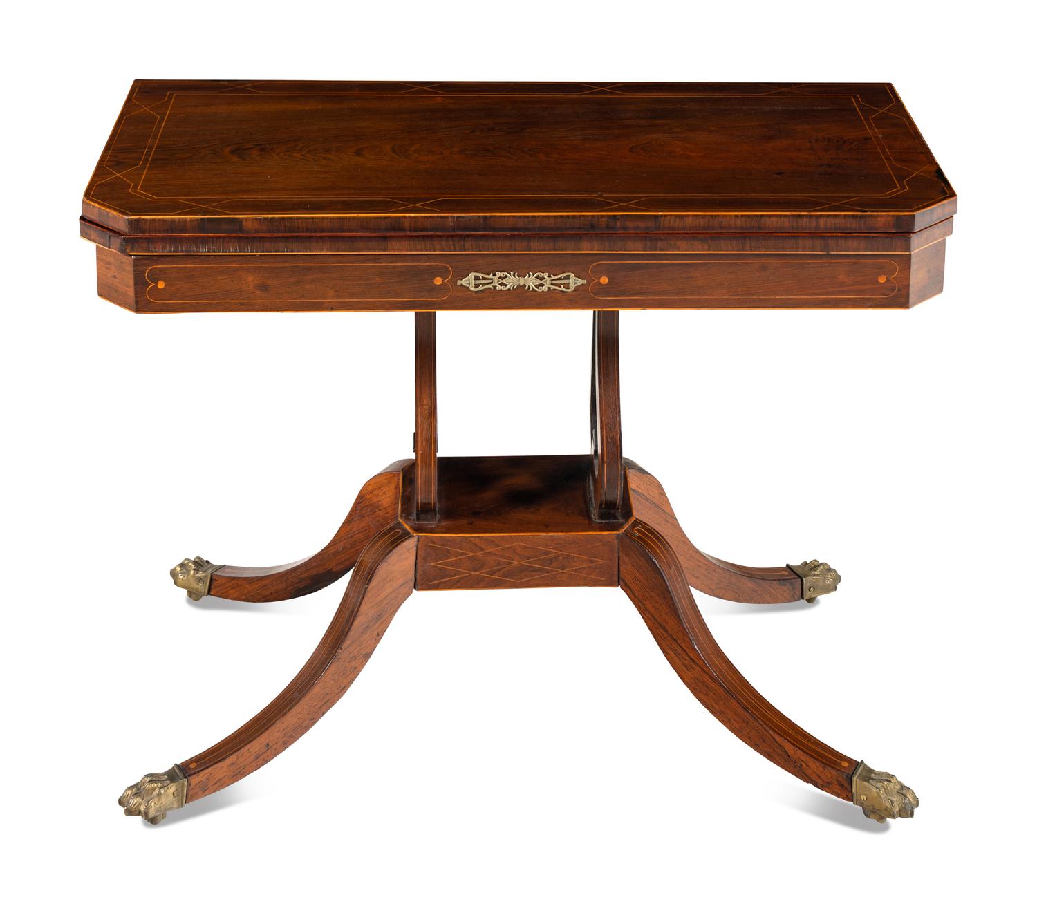 A Regency Satinwood Inlaid Rosewood Flip-Top Table