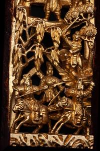 A Pair of Chinese Gilt and Red Lacquered Wood Panels