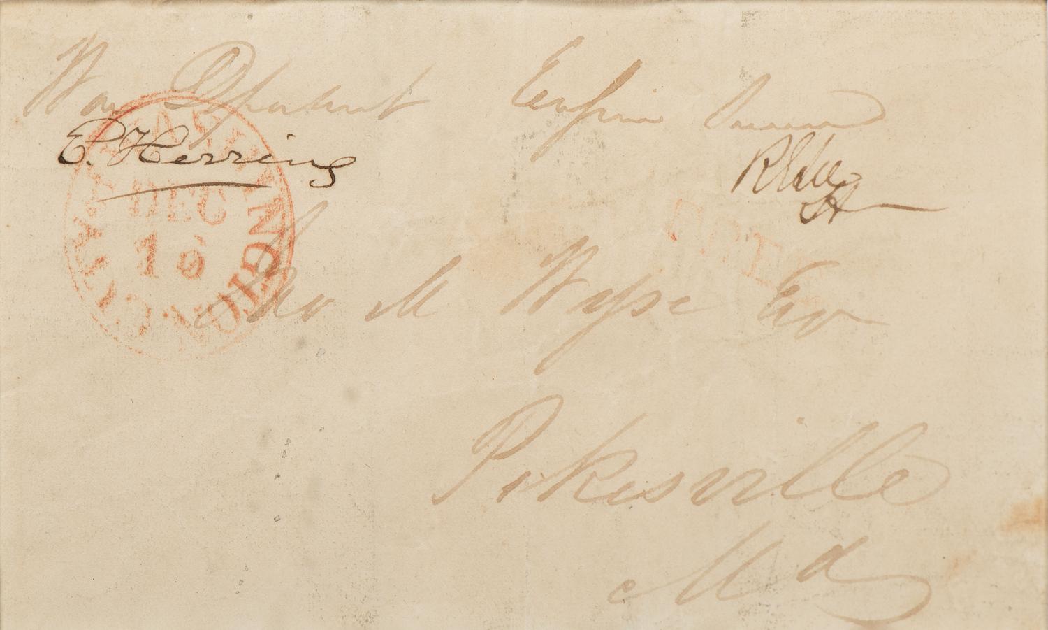 [CIVIL WAR]. LEE, Robert E. (1807-1870). Autograph free frank ("R.E. Lee"), as Lieutenant ("Lt."). Washington City, 16 December n.d.