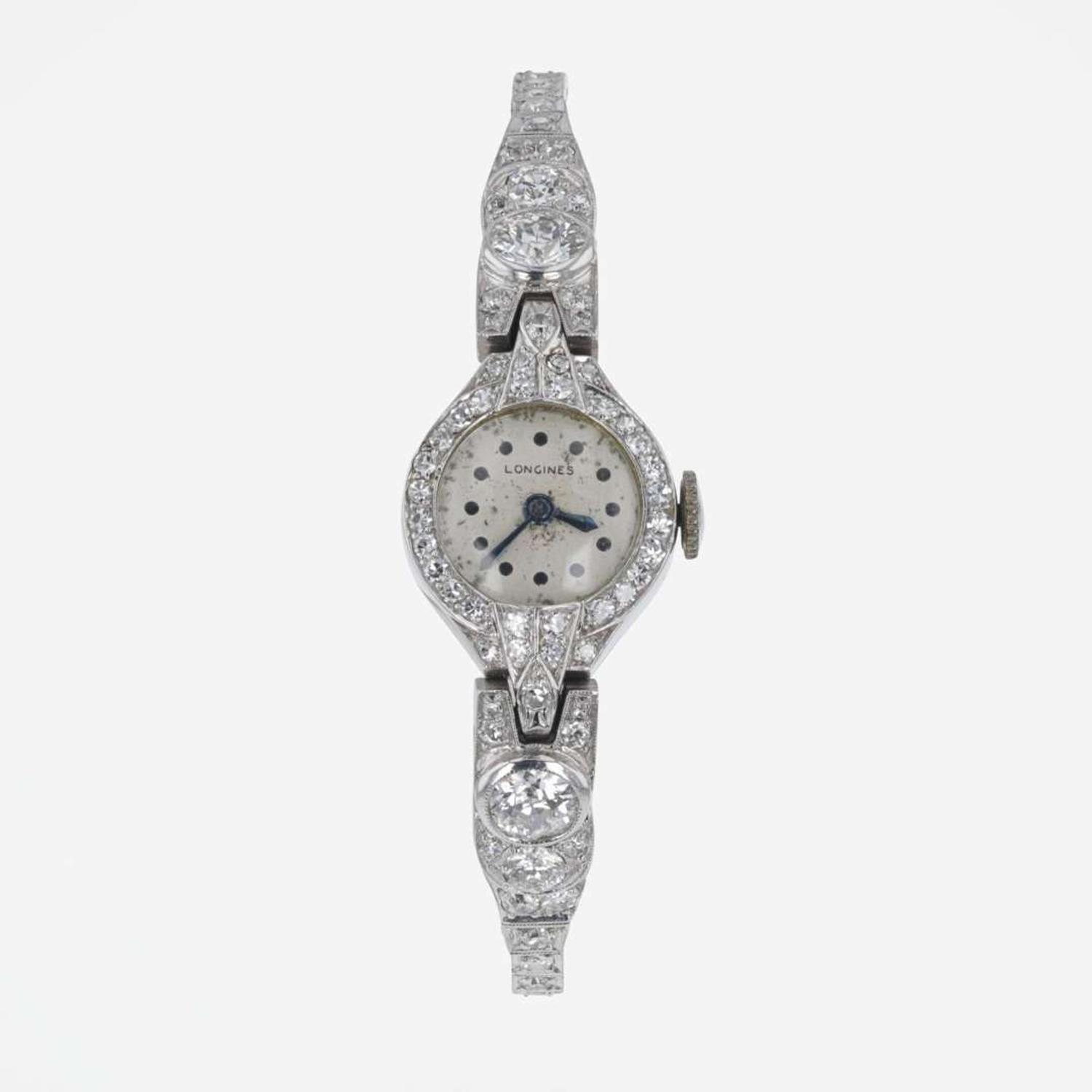 A Longines Ladies Platinum Diamond Watch