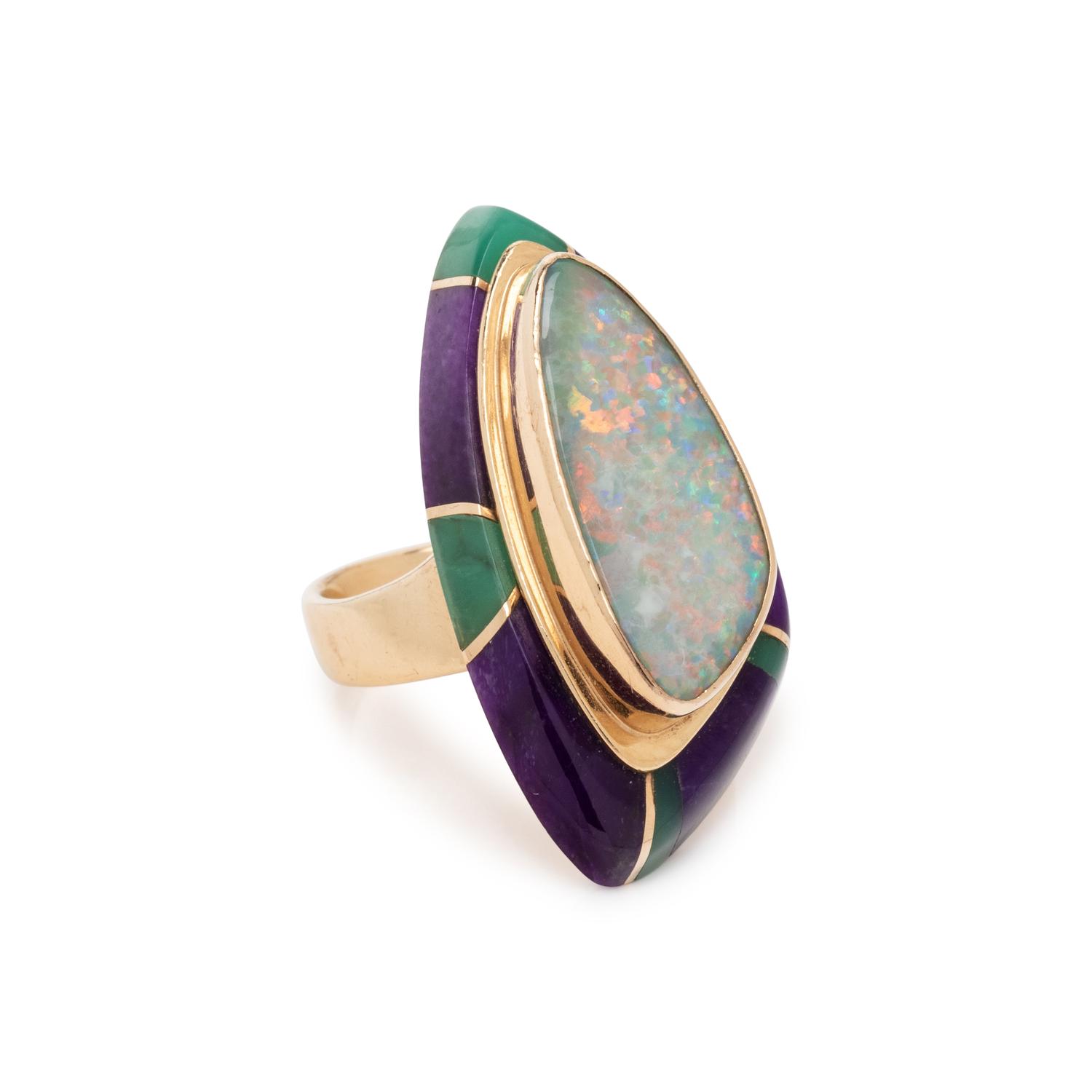 RAOUL SOSA, OPAL, SUGILITE, AND CHRYSOPRASE RING