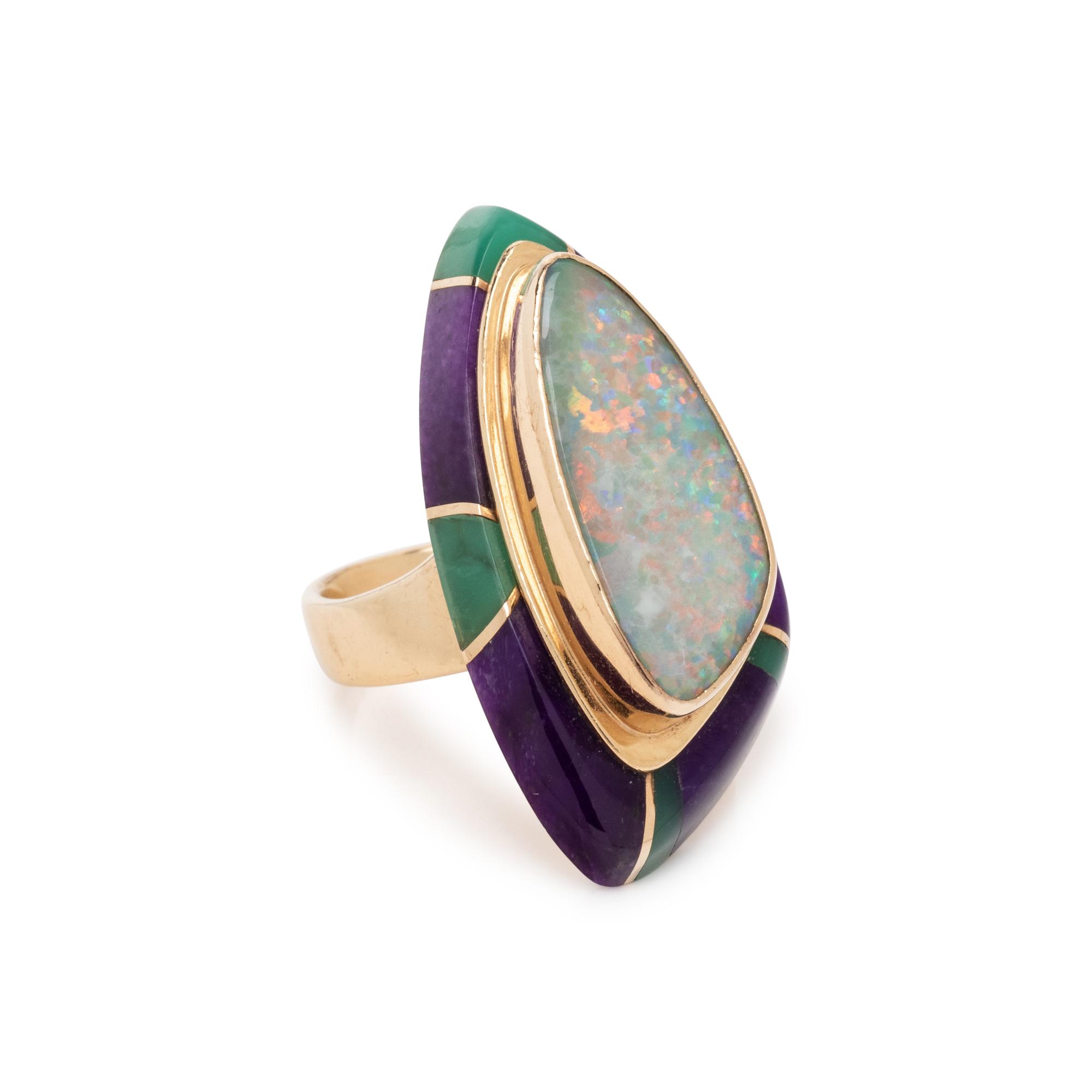 RAOUL SOSA, OPAL, SUGILITE, AND CHRYSOPRASE RING