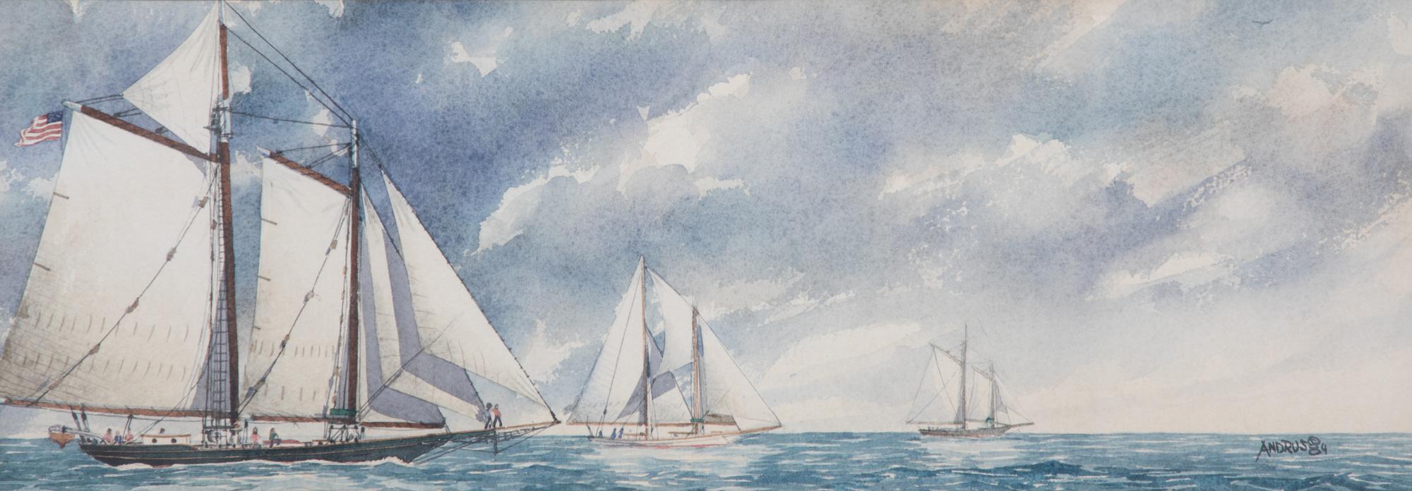 Steve Andrus, (American, 20th/21st century), Untitled (Three Sailing Ships), 1984