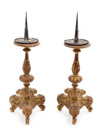 A Pair of Italian Giltwood Prickets
